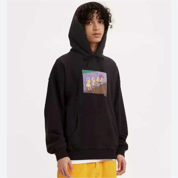 Levis x The Simpsons Unisex Wigs Cartoon Black Graphic Hoodie XS - Picture 12 of 13